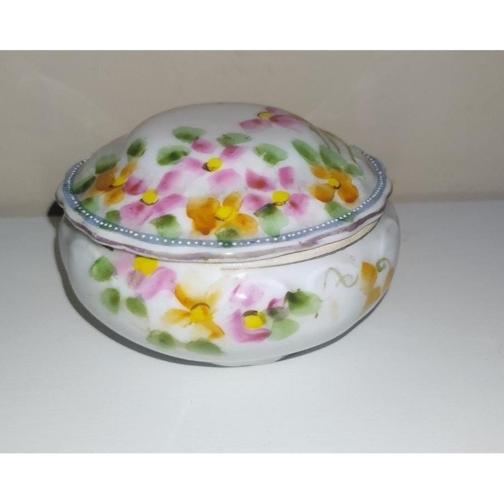 Vintage Hand Painted Porcelain Trinket Box – Made in Japan – Floral Design
